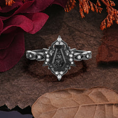 Halloween Limited-Crescent Moon | Exquisite Coffin Cut Black Rutilated Quartz Ring Set