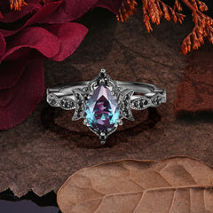 Halloween Limited-Crescent Moon| Nature-Inspired Pear Cut Black Rutilated Quartz Ring Set