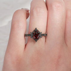 Halloween Limited-Crescent Moon| Nature-Inspired Pear Cut Black Rutilated Quartz Ring Set