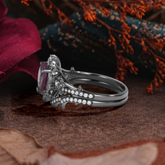 Halloween Limited-Dark Natural Inspiration Halo Heart Cut Black Rutilated Quartz Ring Set