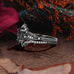 Halloween Limited | Unique 4-Prong Coffin Cut Black Rutilated Quartz Ring Set