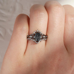 Halloween Limited | Unique 4-Prong Coffin Cut Black Rutilated Quartz Ring Set