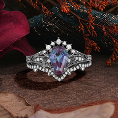 Halloween Limited | Unique 4-Prong Coffin Cut Black Rutilated Quartz Ring Set