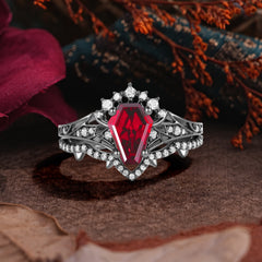 Halloween Limited | Unique 4-Prong Coffin Cut Black Rutilated Quartz Ring Set