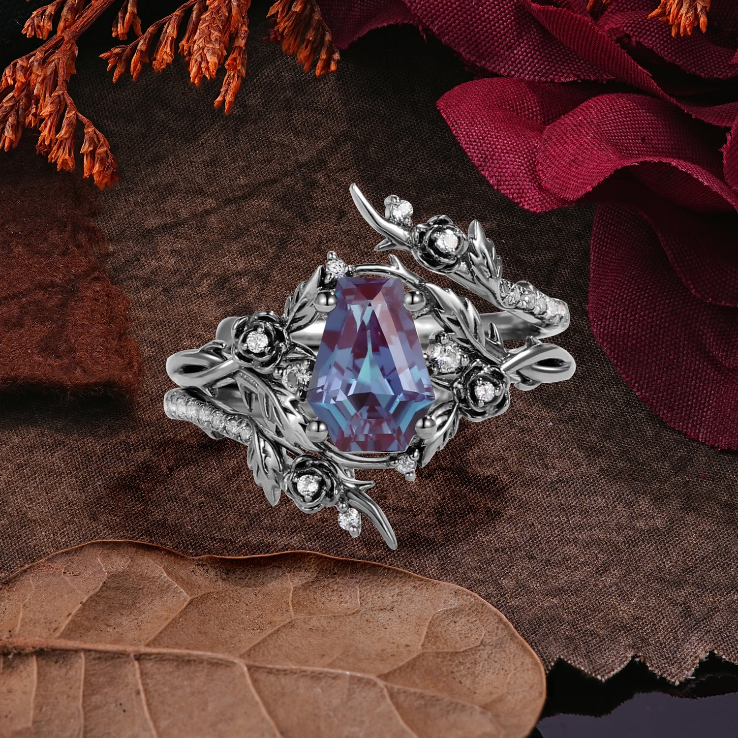 Halloween Limited | Coffin Cut Nature Inspired Twist Black Rutilated Quartz Ring Set