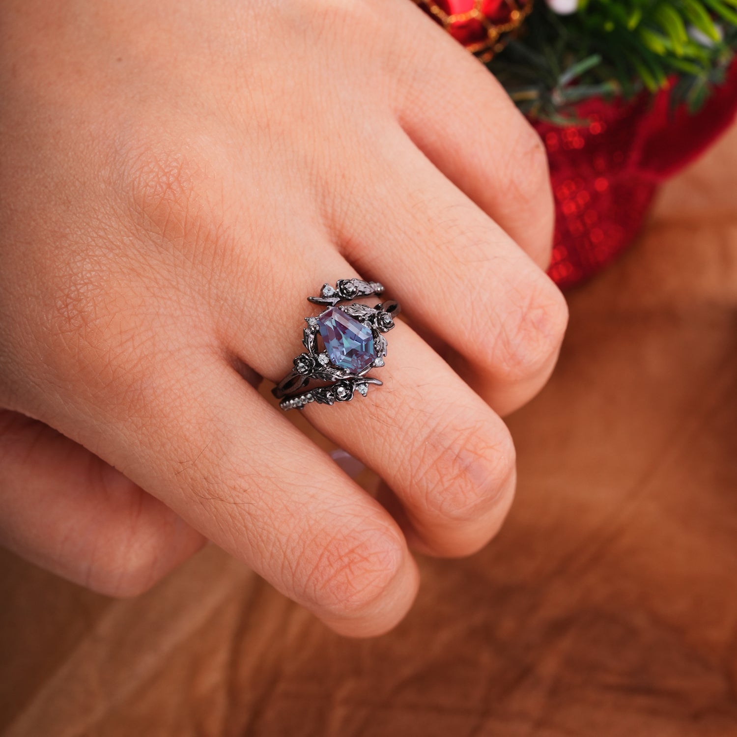 Halloween Limited | Coffin Cut Nature Inspired Twist Black Rutilated Quartz Ring Set