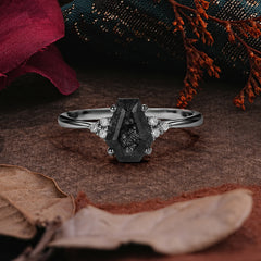 Halloween Limited | Coffin Cut Cluster Black Rutilated Quartz Ring Set