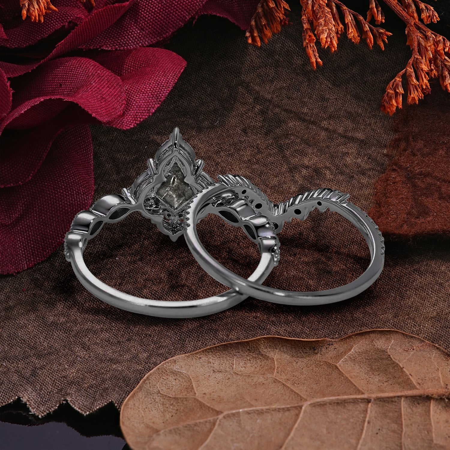 Halloween Limited | Vintage Kite Cut Black Rutilated Quartz Ring Set