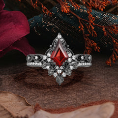 Halloween Limited | Vintage Kite Cut Black Rutilated Quartz Ring Set