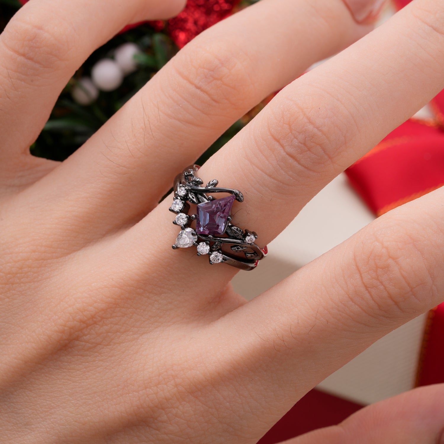 Halloween Limited | Nature-Inspired Kite Cut Black Rutilated Quartz Ring Set