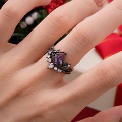 Halloween Limited | Nature-Inspired Kite Cut Black Rutilated Quartz Ring Set