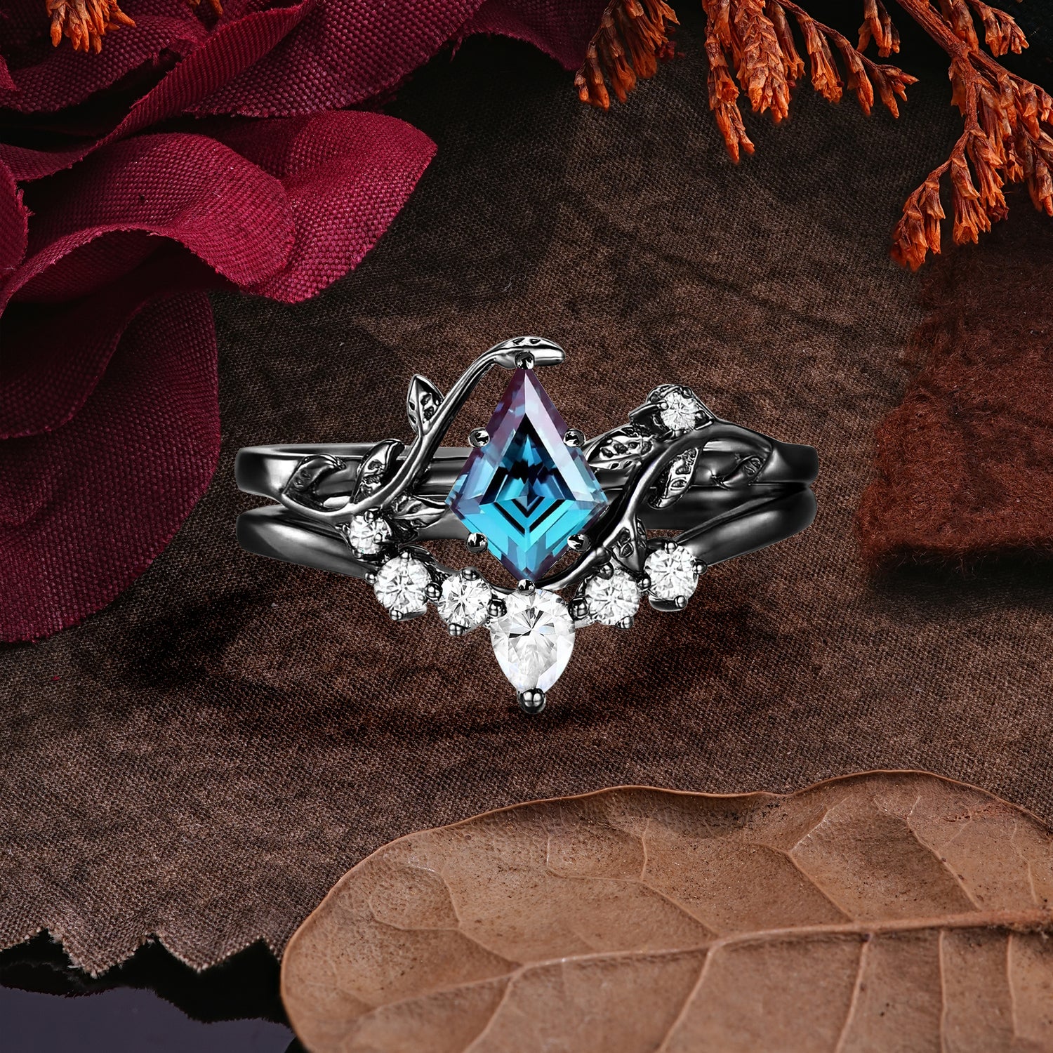 Halloween Limited | Nature-Inspired Kite Cut Black Rutilated Quartz Ring Set