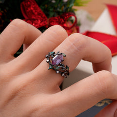 Halloween Limited | Nature-Inspired Marquise Cut Black Rutilated Quartz Ring Set