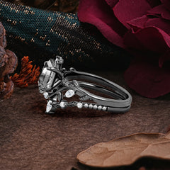 Halloween Limited | Nature-Inspired Marquise Cut Black Rutilated Quartz Ring Set