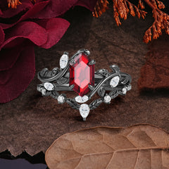 Halloween Limited | Nature-Inspired Marquise Cut Black Rutilated Quartz Ring Set