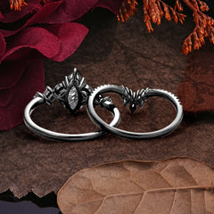 Halloween Limited-Luxury Classic 6 Prong Marquise Cut Black Rutilated Quartz Ring Set