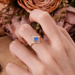 Vintage Princess Cut Cluster Sapphire Promise Ring Halo Bridal Ring
