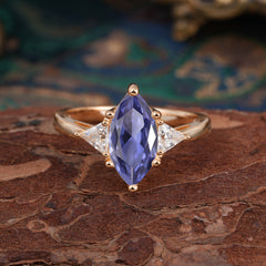 6 Prong Marquise Cut Three Stone Tanzanite Engagement Ring Anniversary Gift for Women