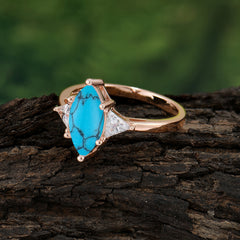Marquise Cut Three Stone Turquoise Engagement Ring Anniversary Gift for Women