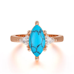 Marquise Cut Three Stone Turquoise Engagement Ring Anniversary Gift for Women