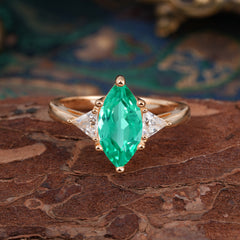 6 Prong Marquise Cut Three Stone Emerald Engagement Ring Anniversary Gift for Women