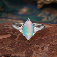 6 Prong Marquise Cut Three Stone Opal Engagement Ring Anniversary Gift for Women