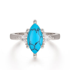 Marquise Cut Three Stone Turquoise Engagement Ring Anniversary Gift for Women