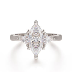 Marquise Cut Three Stone Moissanite Engagement Ring Anniversary Gift for Women