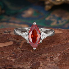 6 Prong Marquise Cut Three Stone Garnet Engagement Ring Anniversary Gift for Women