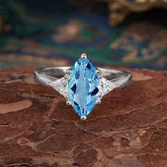 6 Prong Marquise Cut Three Stone Aquamarine Engagement Ring Anniversary Gift for Women