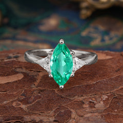 6 Prong Marquise Cut Three Stone Emerald Engagement Ring Anniversary Gift for Women
