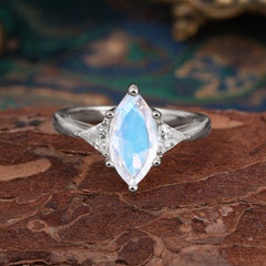 6 Prong Marquise Cut Three Stone Moonstone Engagement Ring Anniversary Gift for Women
