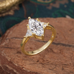 Marquise Cut Three Stone Moissanite Engagement Ring Anniversary Gift for Women
