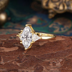 Marquise Cut Three Stone Moissanite Engagement Ring Anniversary Gift for Women