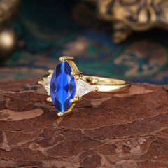 Marquise Cut Three Stone Sapphire Engagement Ring Anniversary Gift for Women