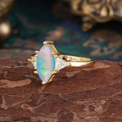 6 Prong Marquise Cut Three Stone Opal Engagement Ring Anniversary Gift for Women