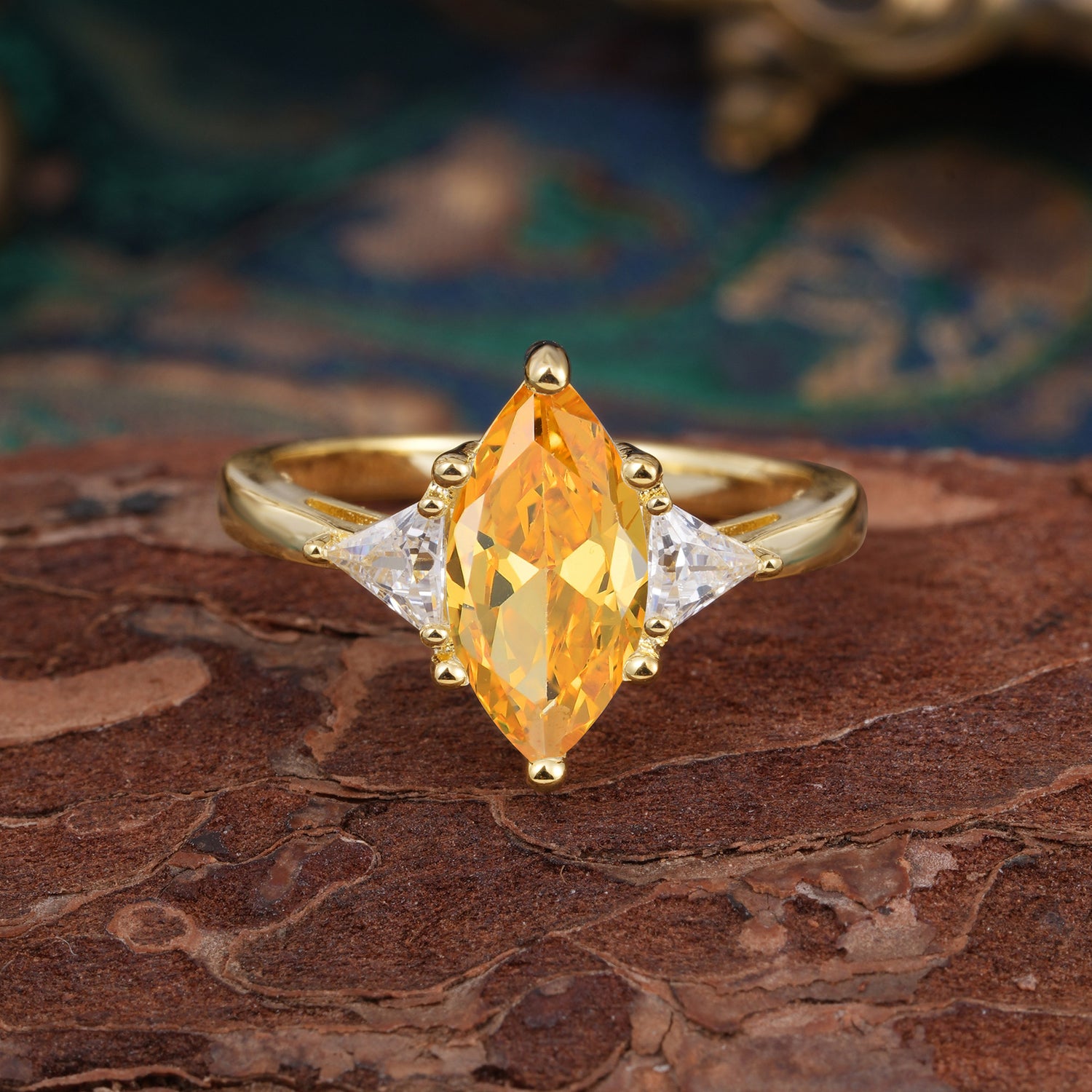 6 Prong Marquise Cut Three Stone Citrine Engagement Ring Anniversary Gift for Women