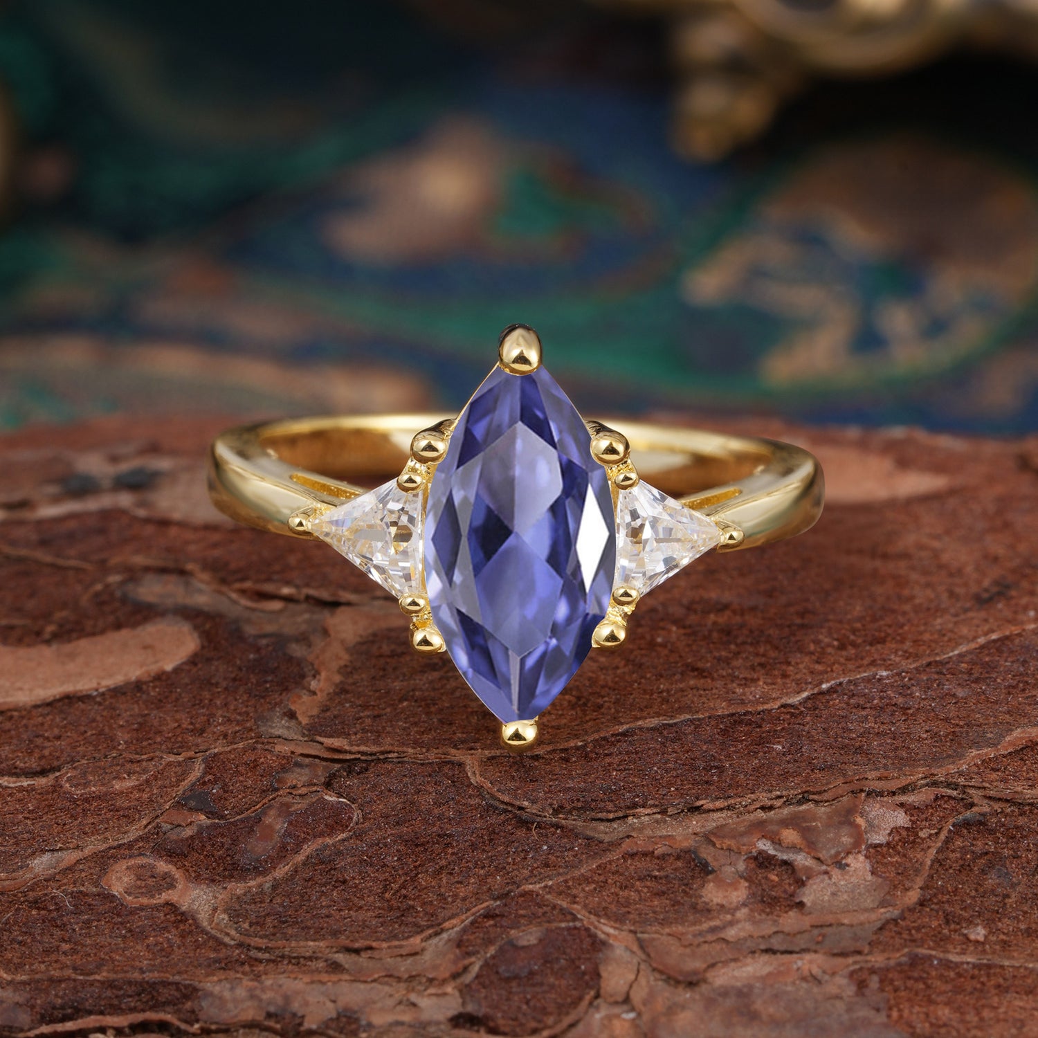 6 Prong Marquise Cut Three Stone Tanzanite Engagement Ring Anniversary Gift for Women - Romalar Jewelry