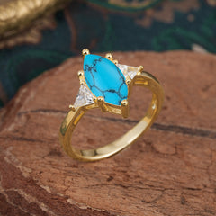 Marquise Cut Three Stone Turquoise Engagement Ring Anniversary Gift for Women