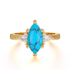Marquise Cut Three Stone Turquoise Engagement Ring Anniversary Gift for Women