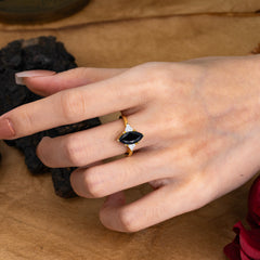 6 Prong Marquise Cut Three Stone Black Onyx Engagement Ring Anniversary Gift for Women