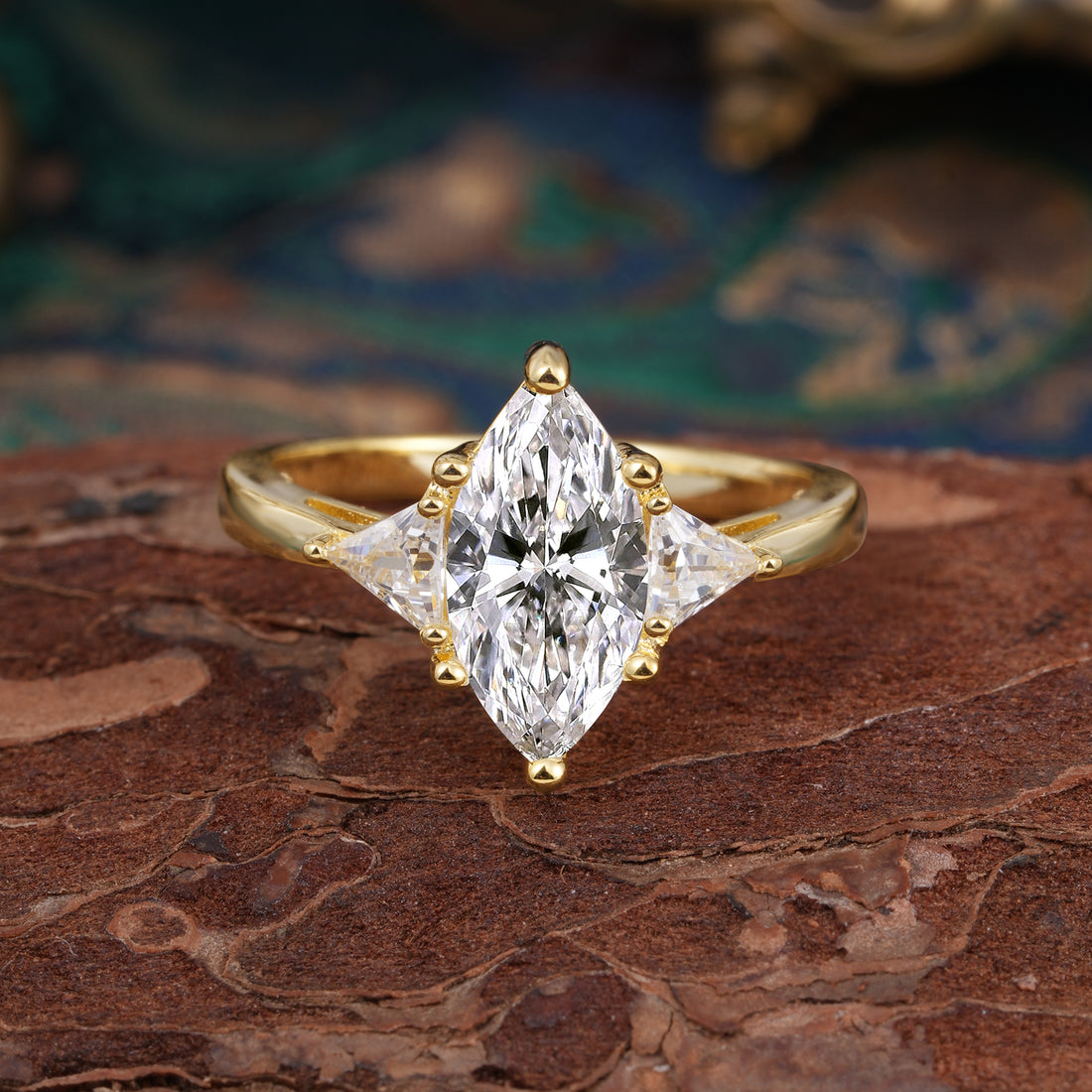 Marquise Lab Diamond Three Stone Ring