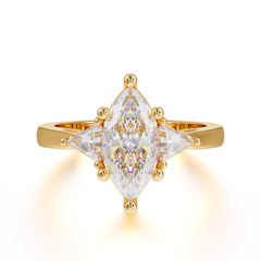 Marquise Cut Three Stone Moissanite Engagement Ring Anniversary Gift for Women