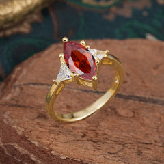 6 Prong Marquise Cut Three Stone Garnet Engagement Ring Anniversary Gift for Women