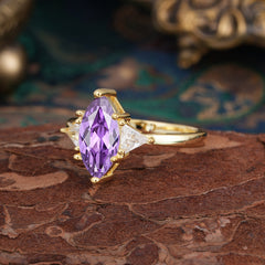 6 Prong Marquise Cut Three Stone Amethyst Engagement Ring Anniversary Gift for Women