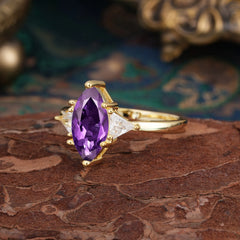6 Prong Marquise Cut Three Stone Amethyst Engagement Ring Anniversary Gift for Women
