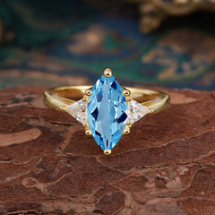 6 Prong Marquise Cut Three Stone Aquamarine Engagement Ring Anniversary Gift for Women