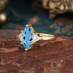 6 Prong Marquise Cut Three Stone Aquamarine Engagement Ring Anniversary Gift for Women