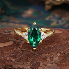 6 Prong Marquise Cut Three Stone Emerald Engagement Ring Anniversary Gift for Women