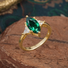 6 Prong Marquise Cut Three Stone Emerald Engagement Ring Anniversary Gift for Women